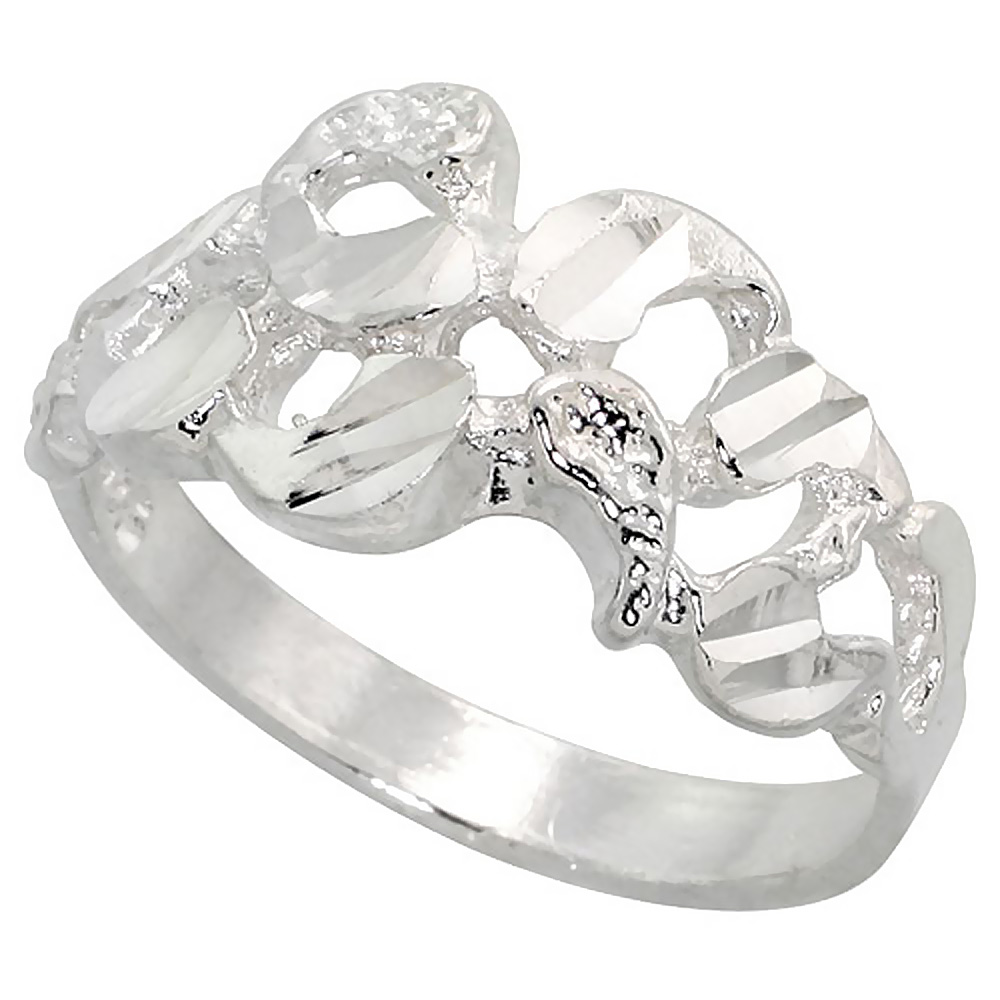 STERLING SILVER FREEFORM RING POLISHED FINISH 7/16 INCH WIDE, SIZES 6 - 9