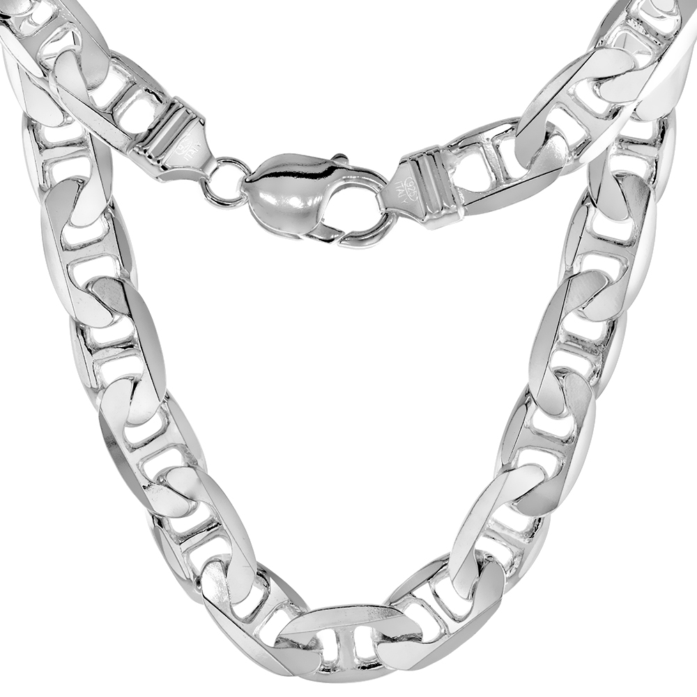 STERLING SILVER FLAT MARINER LINK CHAIN NECKLACES & BRACELETS 9.2MM (3/) NICKEL FREE ITALY 7-30 INCH