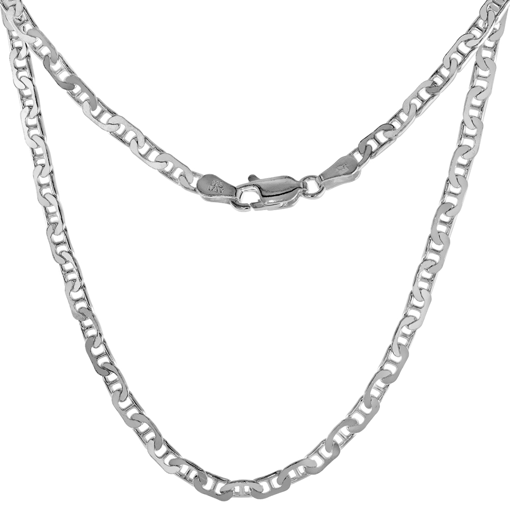 STERLING SILVER 3MM FLAT MARINER LINK CHAIN NECKLACES & BRACELETS NICKEL FREE ITALY SIZES 7 - 30 INCH