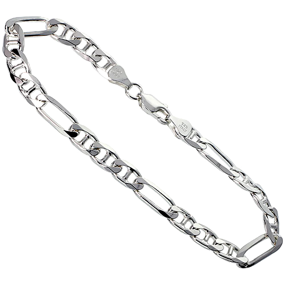 STERLING SILVER 6.5MM FIGARUCCI LINK CHAIN NECKLACES & BRACELETS BEVELED EDGES NICKEL FREE ITALY 7-30 INCH