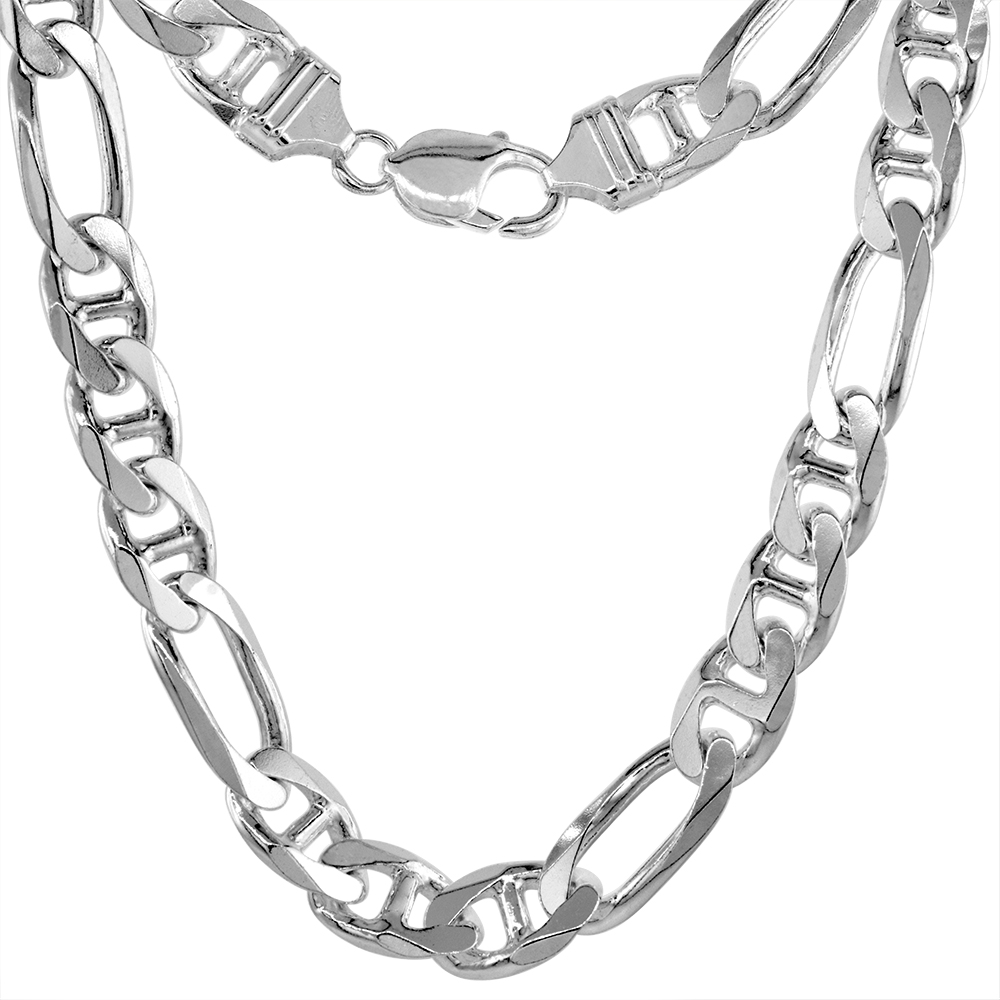 Sterling Silver 9mm Figarucci Link Chain Necklaces &amp; Bracelets Beveled Edges Nickel Free Italy 7-30 inch