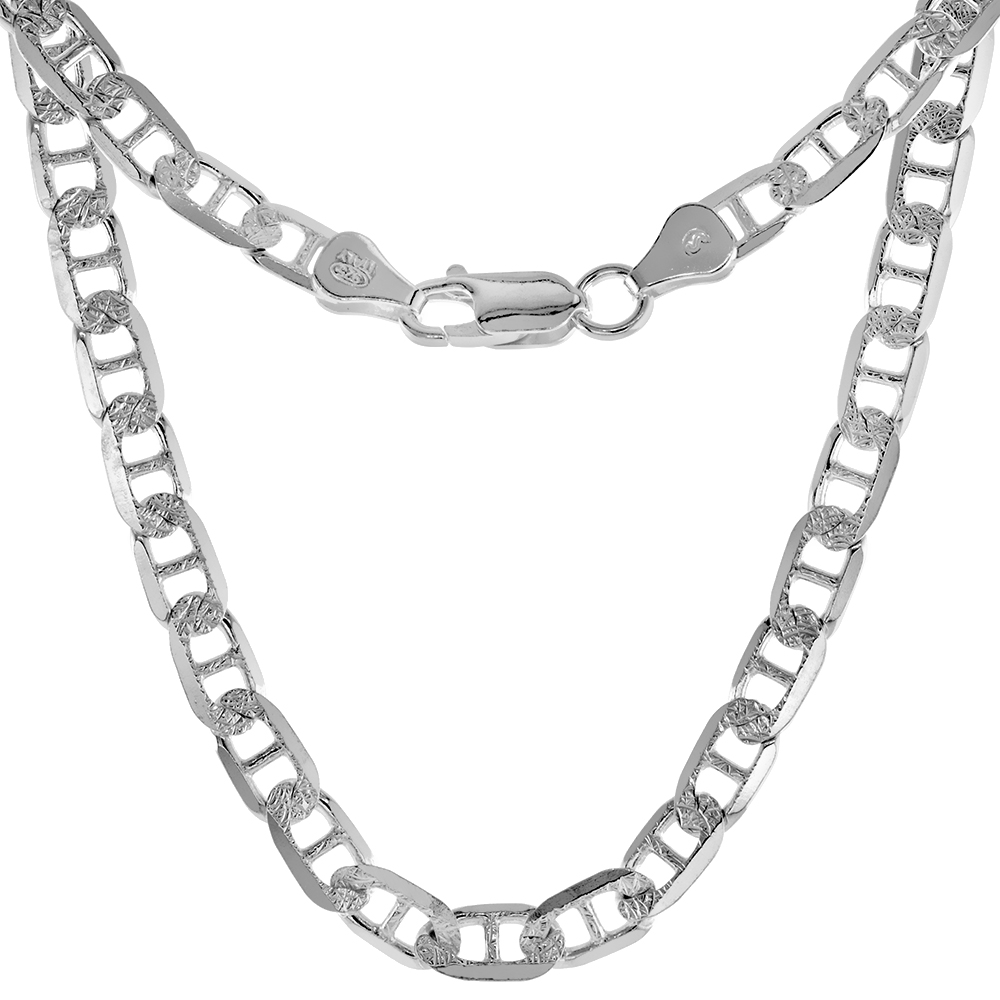 STERLING SILVER 6MM DIAMOND CUT FLAT MARINER LINK CHAIN NECKLACE NICKEL FREE ITALY 7-30 INCH