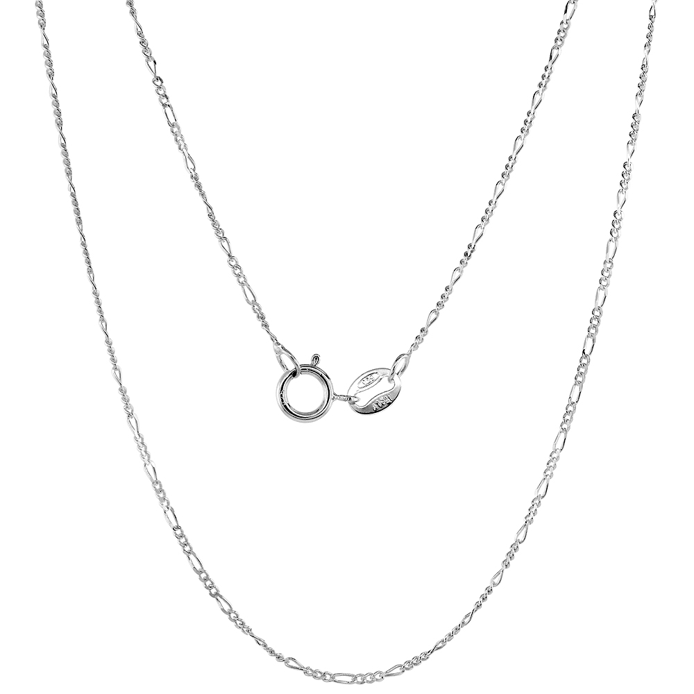 VERY THIN STERLING SILVER 1MM FIGARO CHAIN NECKLACE FOR WOMEN NICKEL FREE ITALY 16-18 INCH
