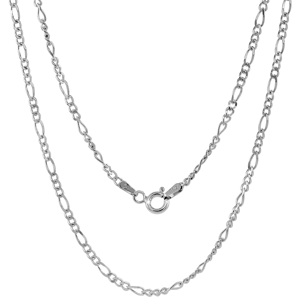 STERLING SILVER 2.5MM FIGARO LINK CHAIN NECKLACES & BRACELETS FOR WOMEN NICKEL FREE ITALY 7-30 INCH
