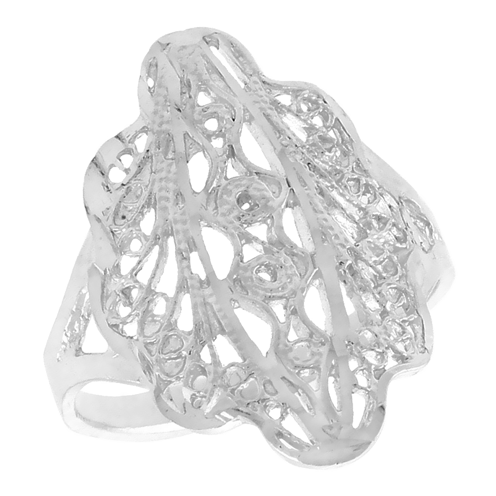 Sterling Silver Fancy Filigree Ring for Women 3/4 inch Long