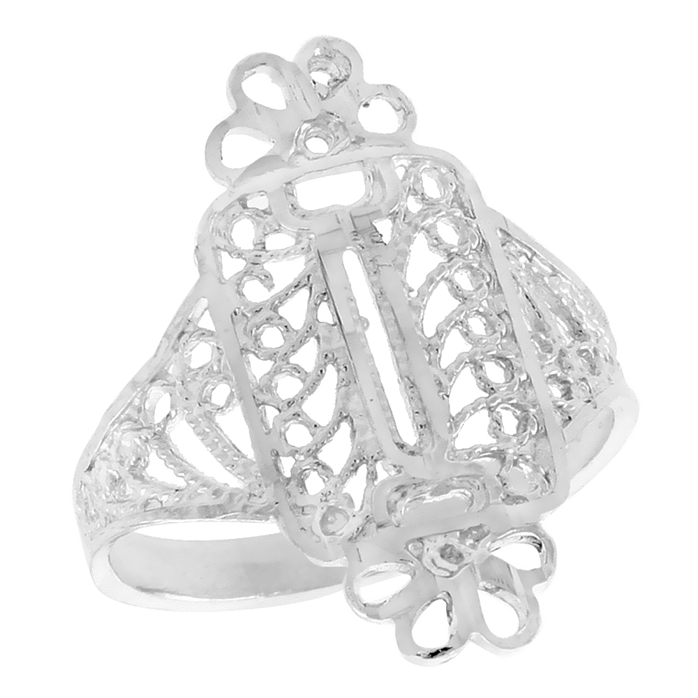 Sterling Silver Wrapped Candy Design Filigree Ring for Women 7/8 inch Long