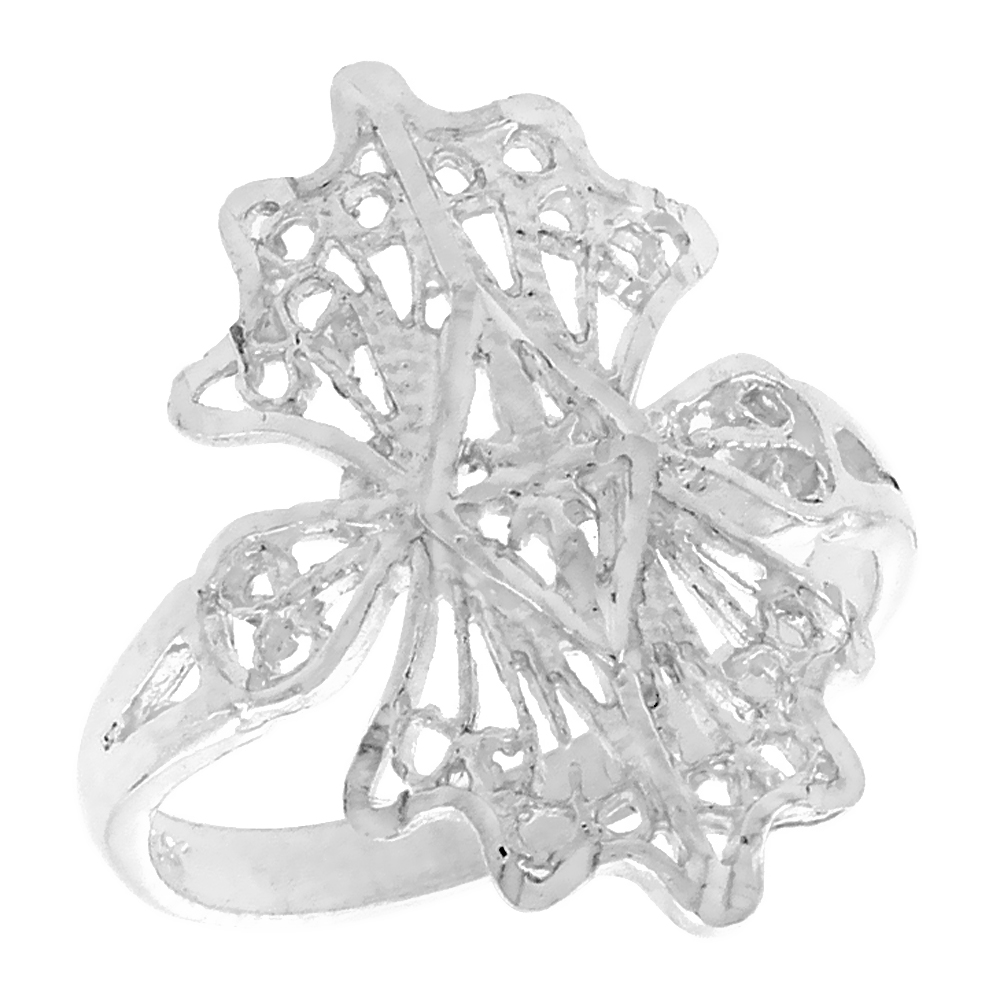 Sterling Silver Freeform Filigree Ring for Women 3/4 inch Long
