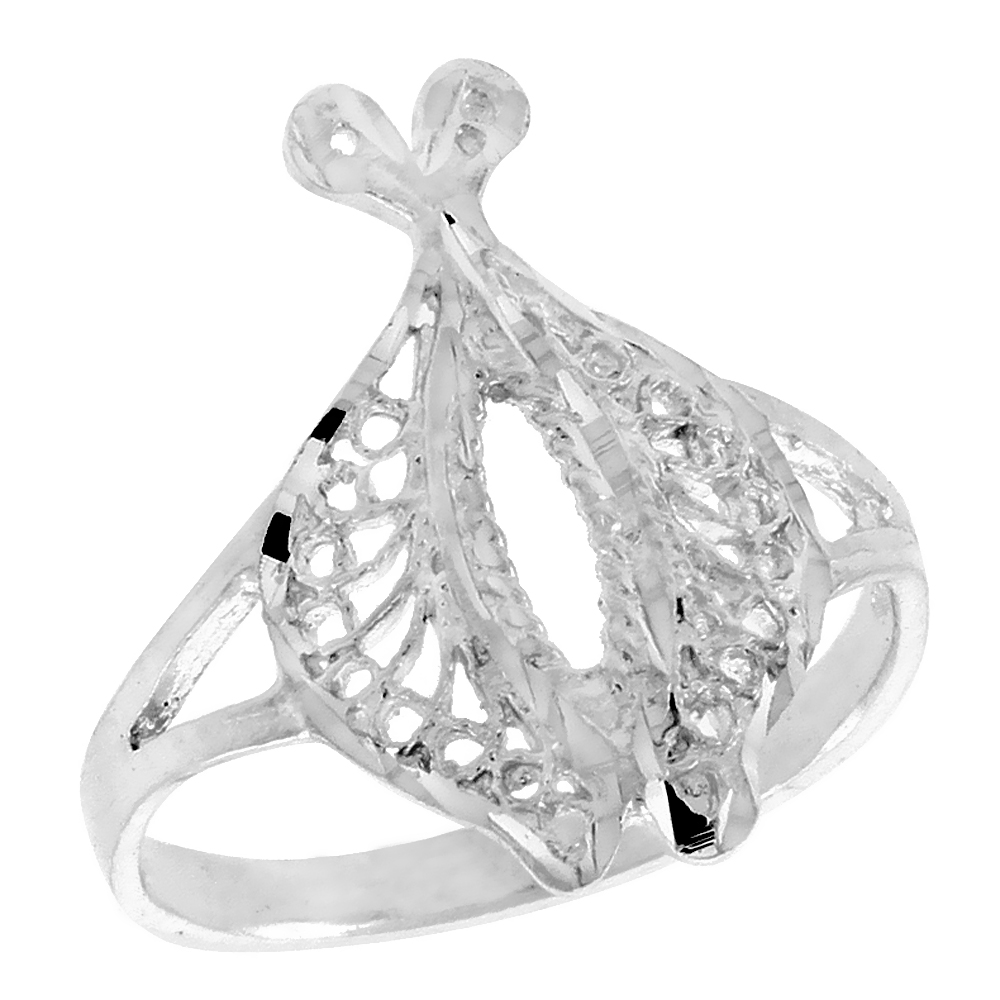 Sterling Silver Double Dolphin Filigree Ring for Women 3/4 inch Long