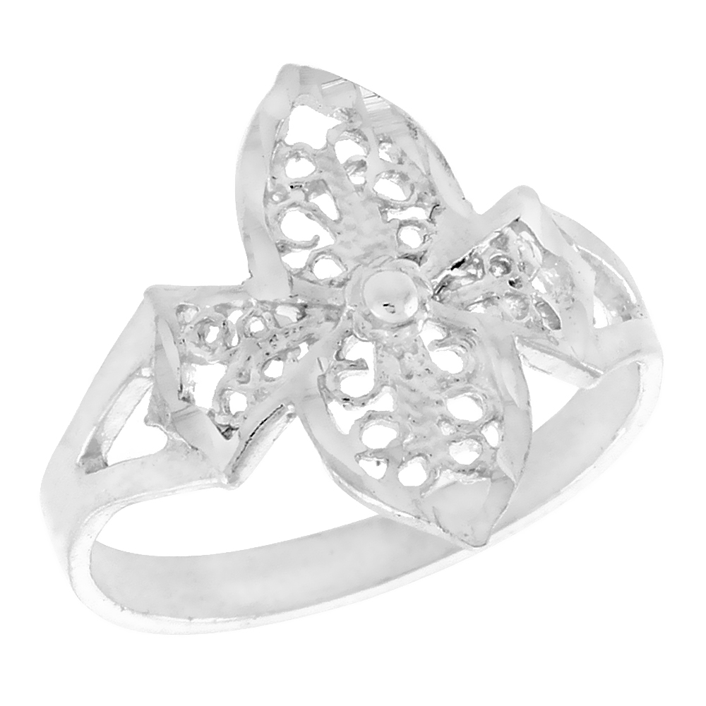 Sterling Silver Cross Filigree Ring for Women 3/4 inch Long