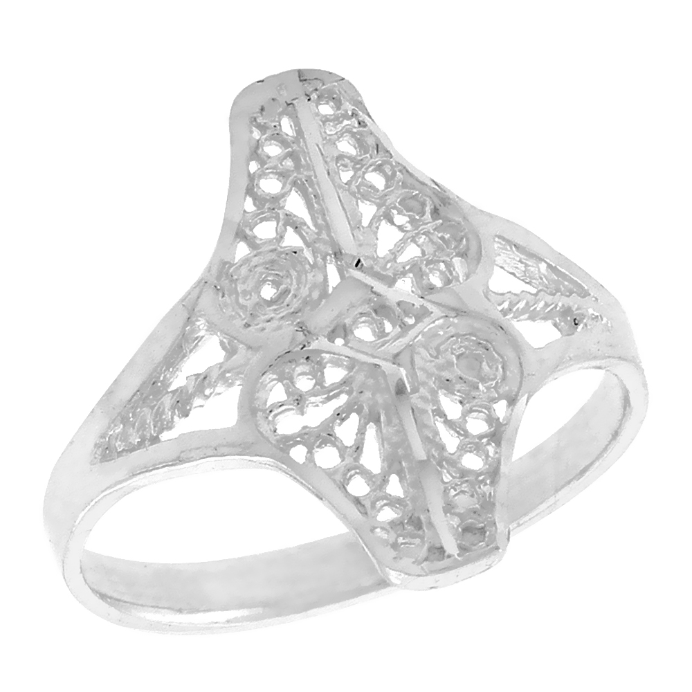Sterling Silver Freeform Filigree Ring for Women 3/4 inch Long