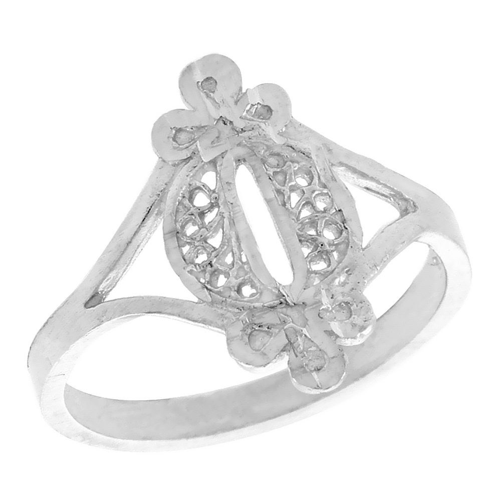 Sterling Silver Split Shank Filigreegree Ring for Women 5/8 inch Long