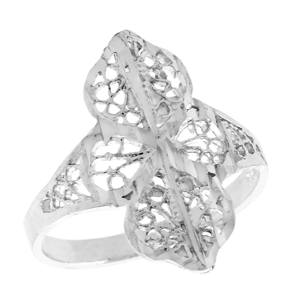 Sterling Silver Filigree Clover Ring for Women 3/4 inch Long
