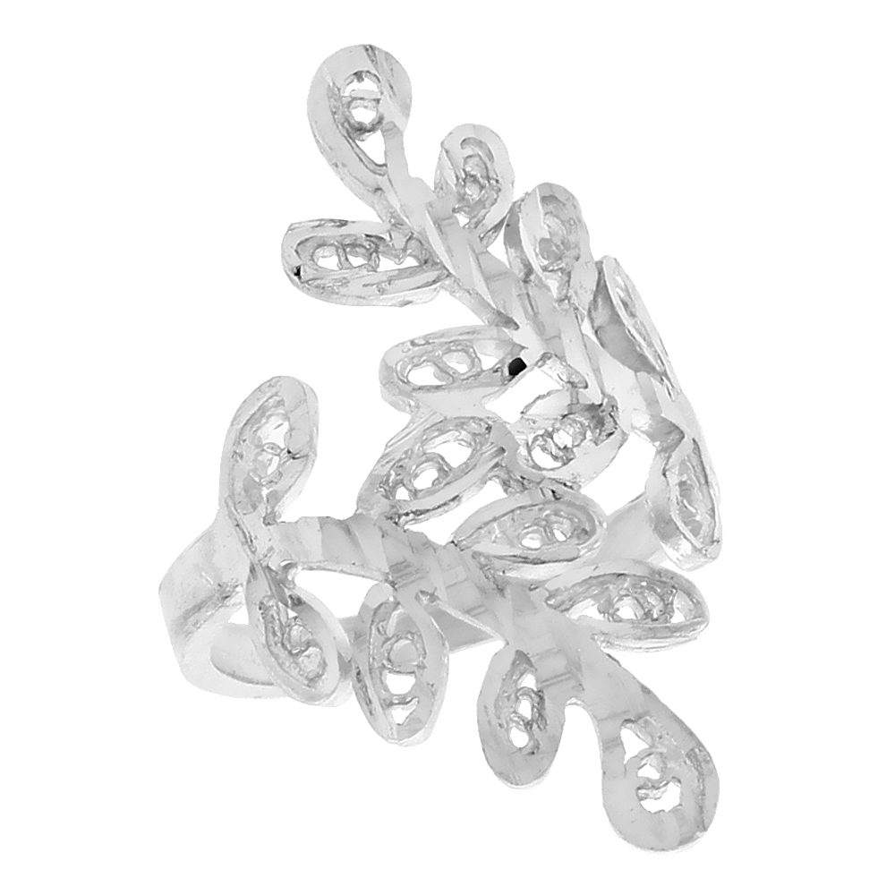 Sterling Silver Leaf Vine Filigree Ring for Women 1 1/16 inch Long