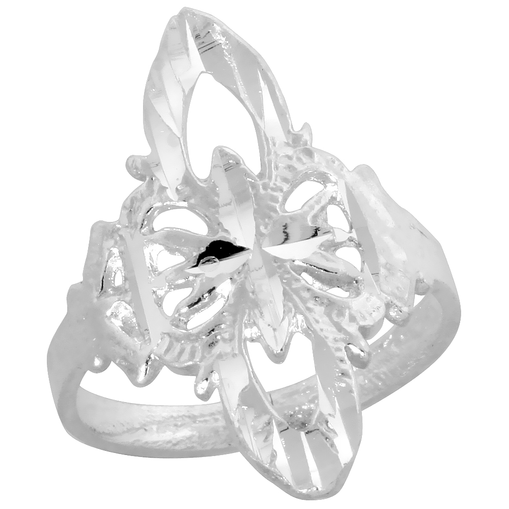 Sterling Silver Filigree Clover-shaped Floral Ring for Women 1 inch Long