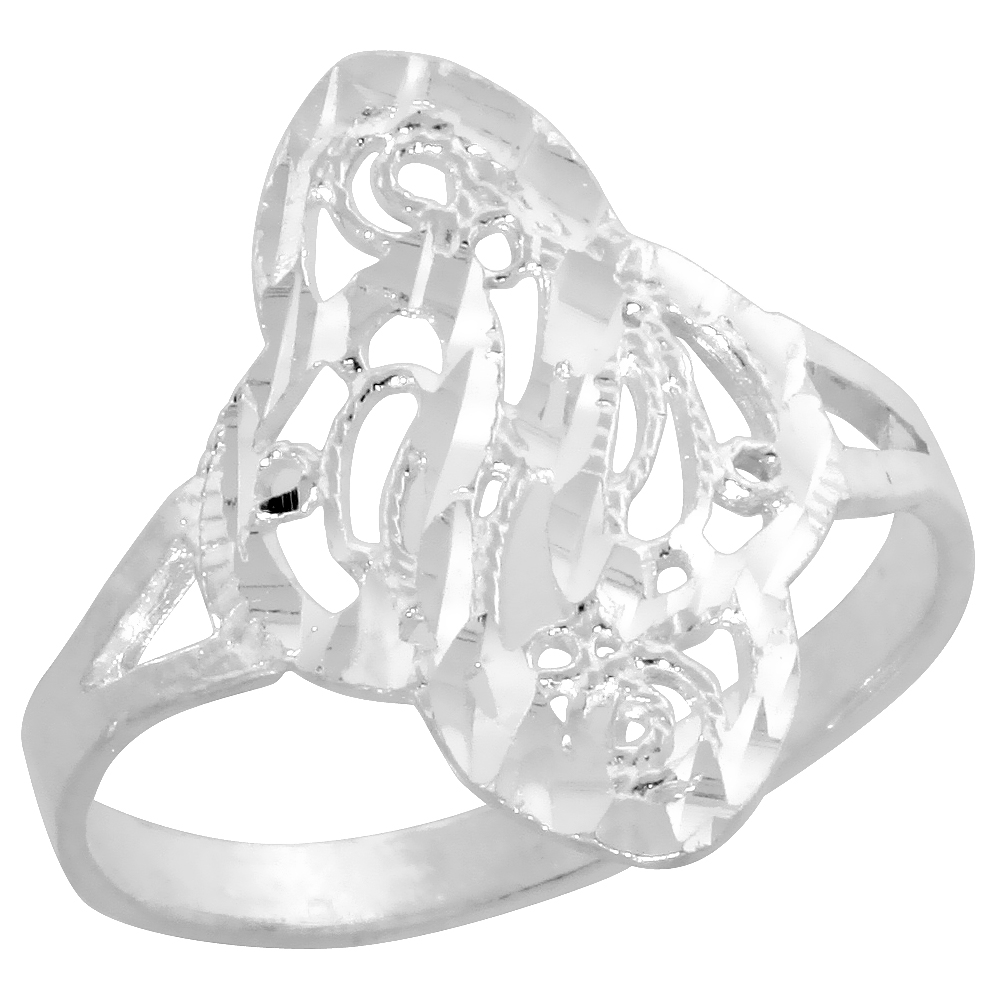 Sterling Silver Filigree Clover-shaped Swirl Ring for Women 3/4 inch Long