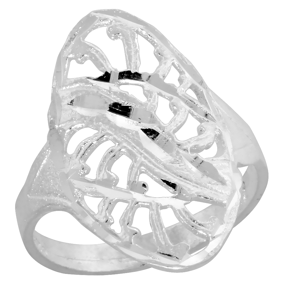 Sterling Silver Filigree Oval-shaped Swirl Ring for Women 7/8 inch Long