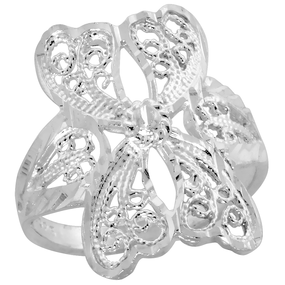 Sterling Silver Filigree Butterfly Ring for Women 1 inch Long