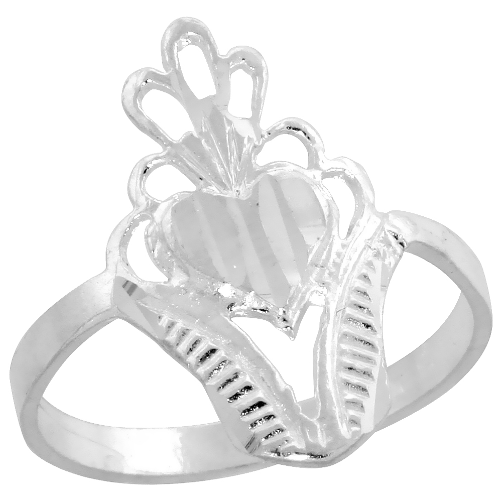 Sterling Silver Filigree Heart Ring for Women 3/4 inch Long