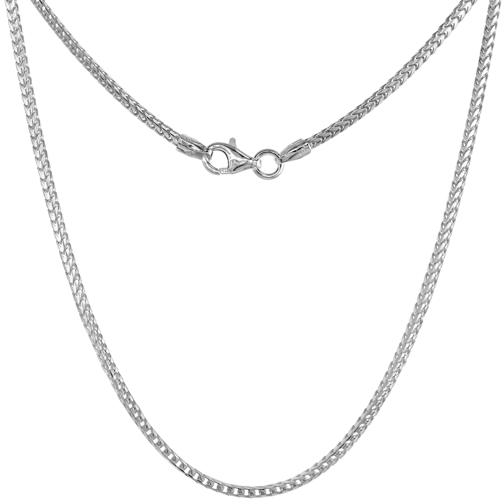 Thick Sterling Silver Rhodium Plated 4mm Franco Chain Necklace for Men Nickel Free Italy sizes 20-36 inch
