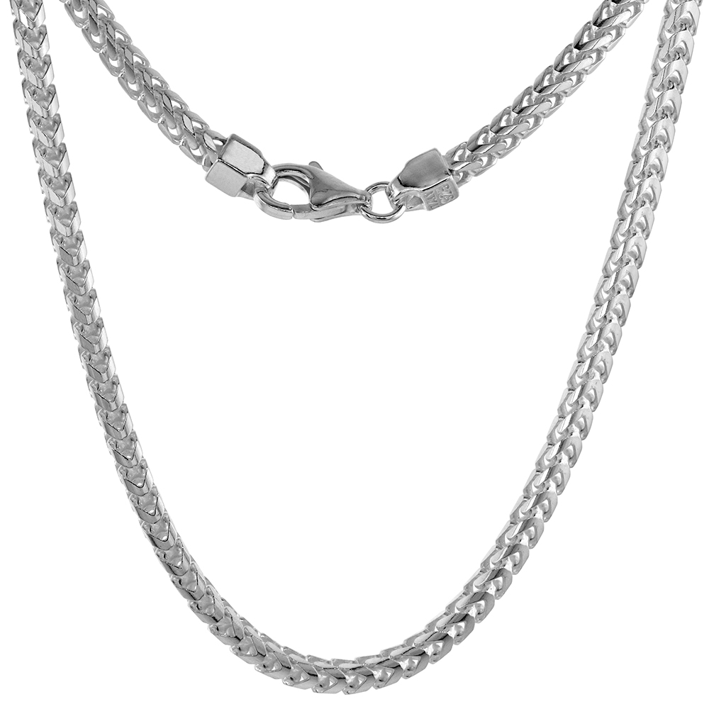 Sterling Silver 3mm Franco Chain Necklace for Men and Women Square Link Nickel Free Italy sizes 20-32 inch