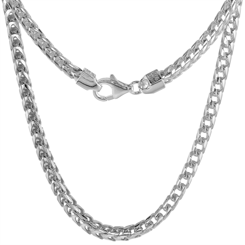 Sterling Silver 3.5mm Franco Chain Necklace for Men Polished Finish Nickel Free Italy sizes 20 - 36 inch