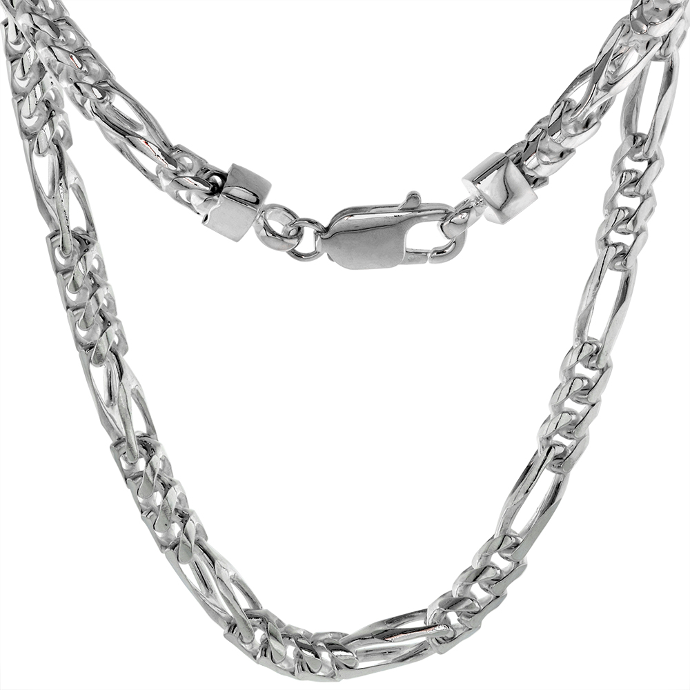 STERLING SILVER 5MM FIGARO-FRANCO CHAIN NECKLACE FOR MEN & WOMEN SQUARE LINK HIGH POLISHED NICKEL FREE ITALY
