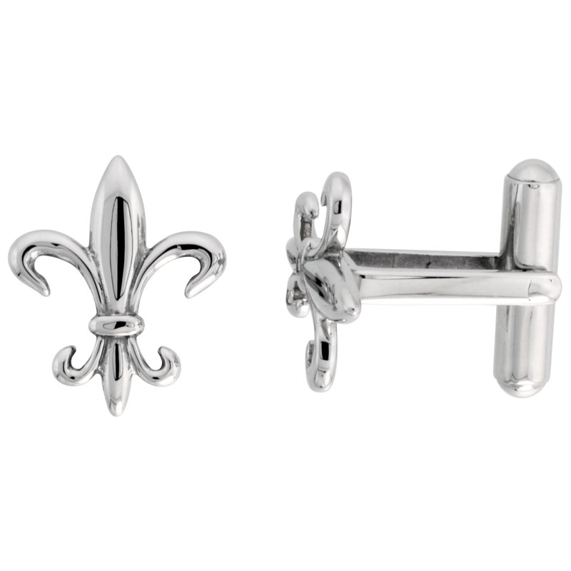 Stainless Steel Fleur-De-Lis Cufflinks, 3/4 x 5/8 inch