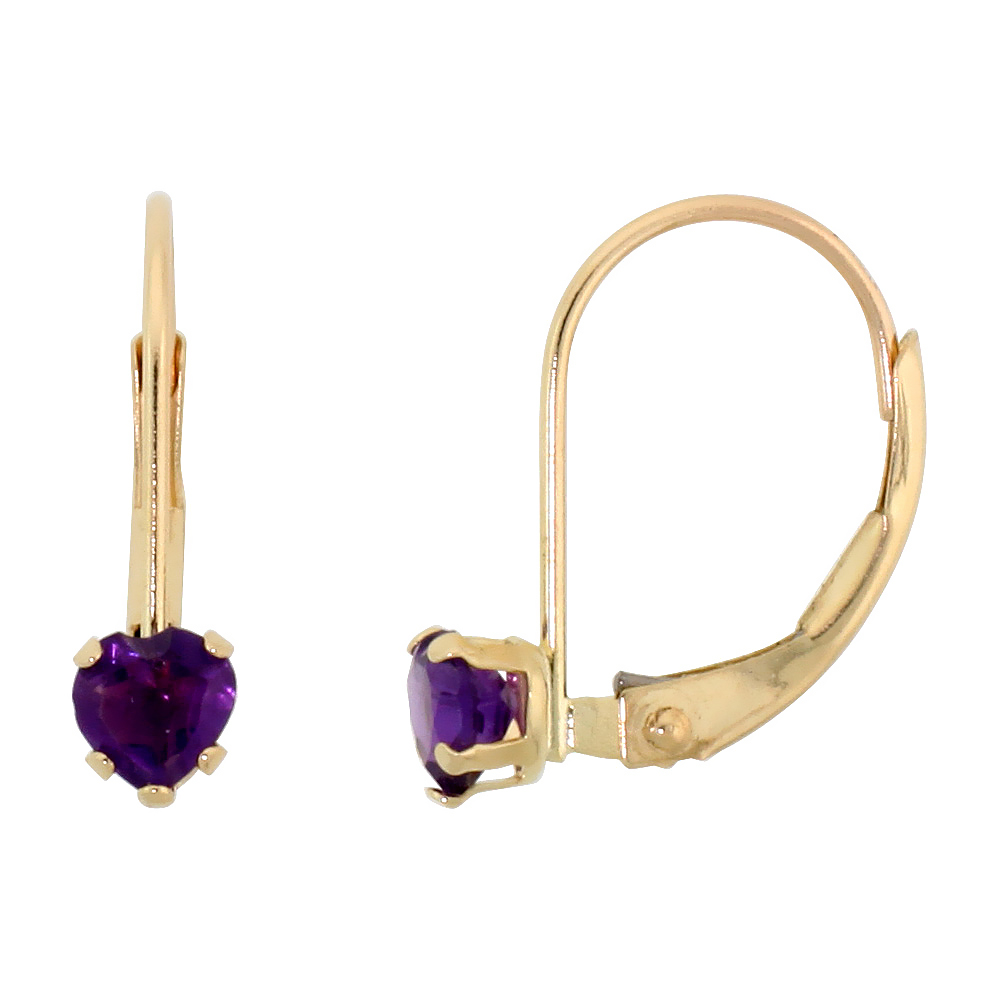 10K WHITE GOLD NATURAL GARNET HEART LEVERBACK EARRINGS 4MM JANUARY BIRTHSTONE, 9/16 INCH LONG