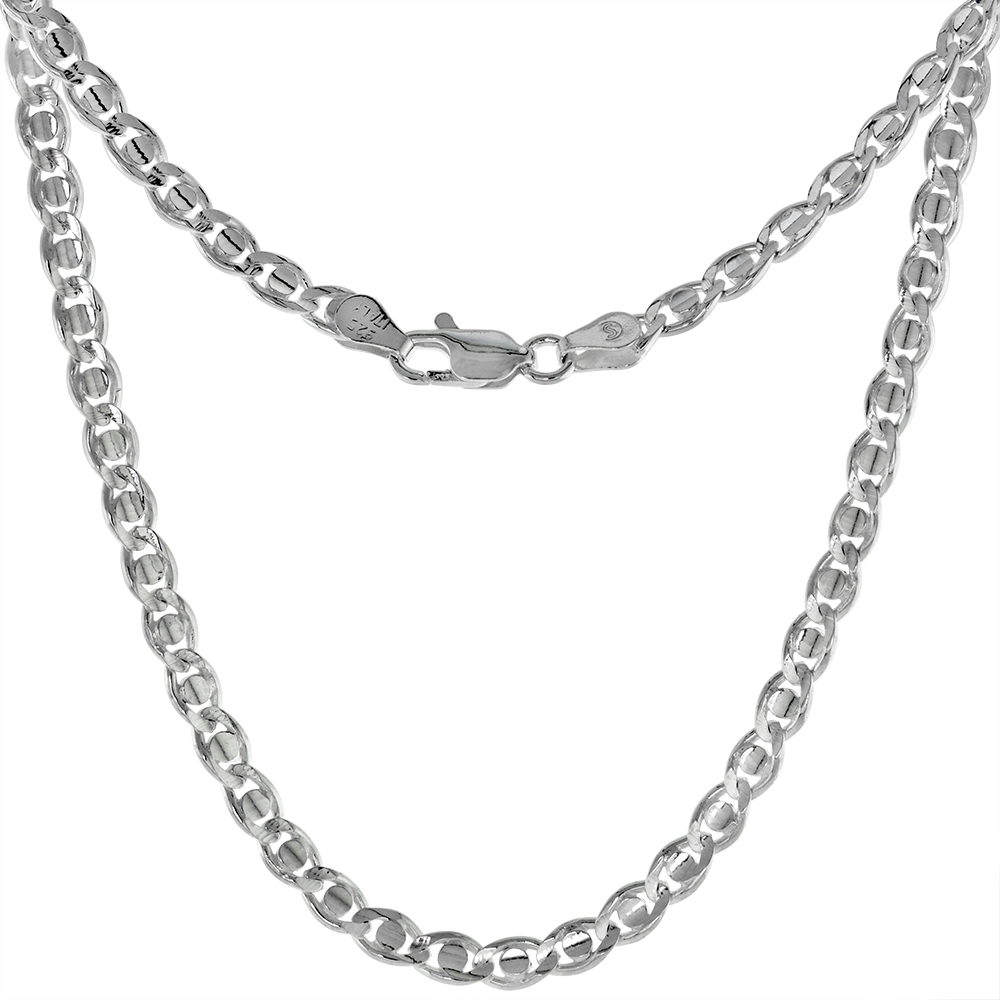 STERLING SILVER ROUND BAR 5MM MARINER CHAIN NECKLACES & BRACELETS FOR MEN & WOMEN CONCAVE CUT NICKEL FREE ITALY 7-30 INCH