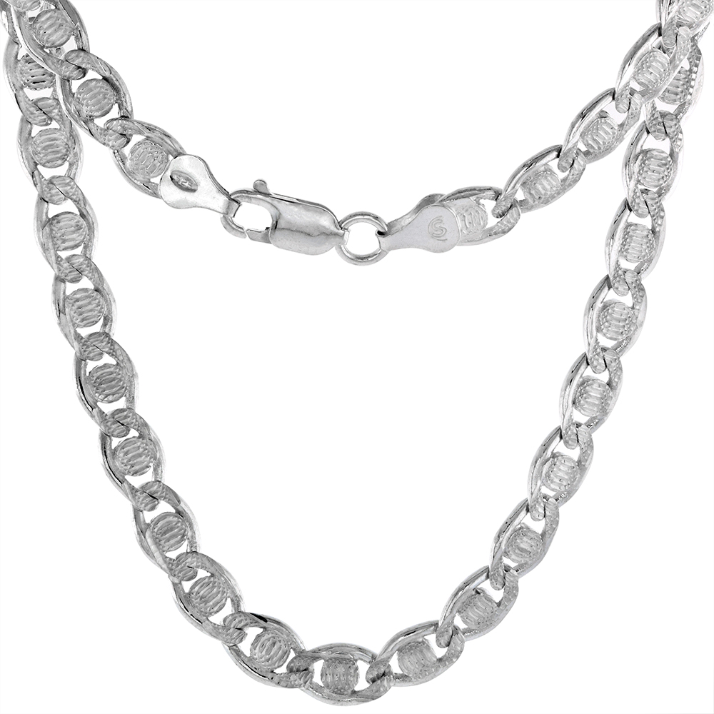 STERLING SILVER DIAMOND CUT ROUND BAR 7MM MARINER CHAIN NECKLACES & BRACELETS FOR MEN & WOMEN NICKEL FREE ITALY 7-30 INCH