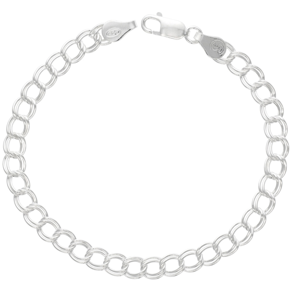 STERLING SILVER DOUBLE LINK CHARM BRACELET ANKLET NECKLACE 5.3 MM LIGHT NICKEL FREE ITALY, 7-16 INCH