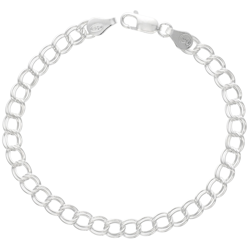 Sterling Silver Double Link Charm bracelet 11 mm Very Large Nickel Free Italy, 7/16 wide sizes 7 &amp; 8 inch