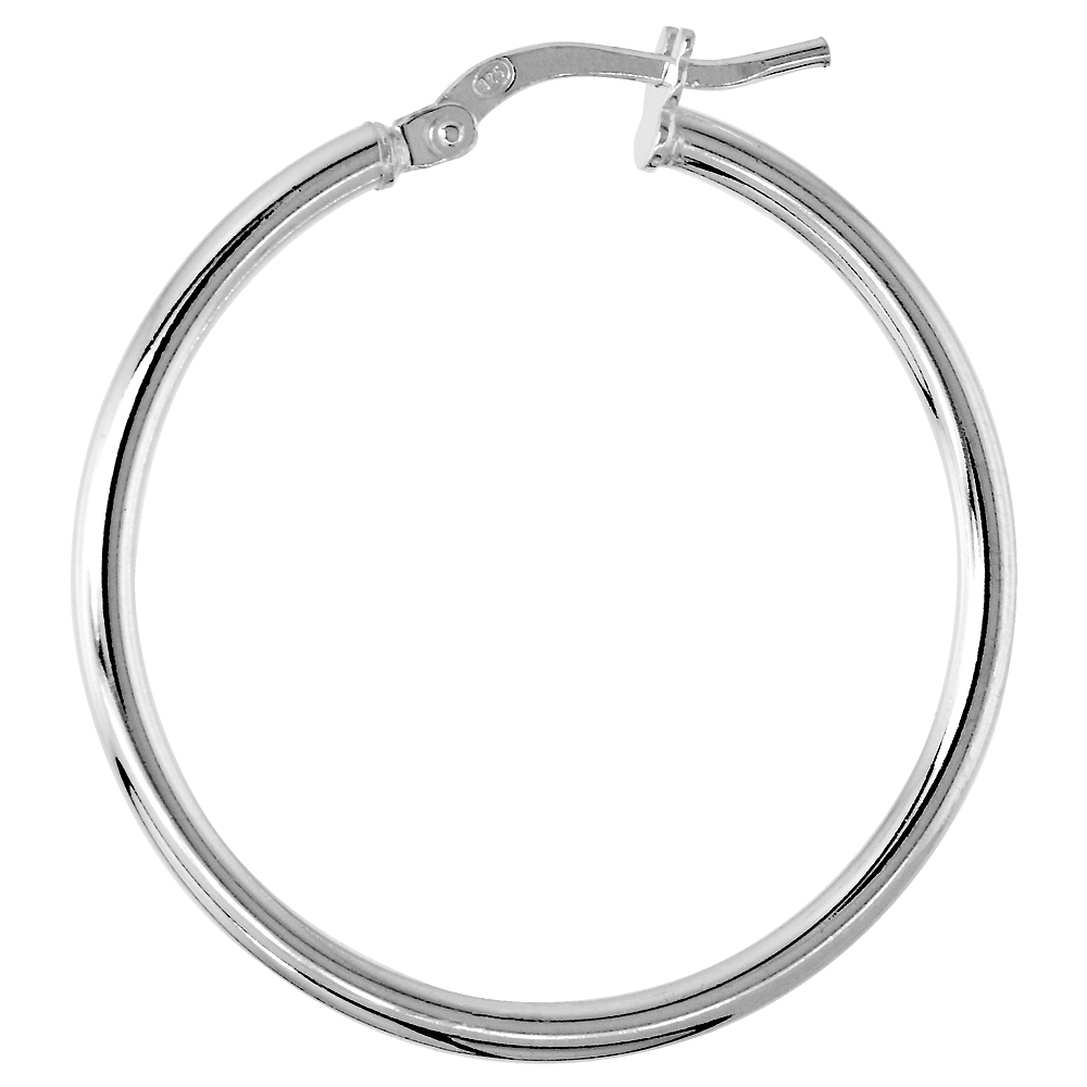 Sterling Silver Italian Hoop Earrings 2mm thin 1 1/4 inch