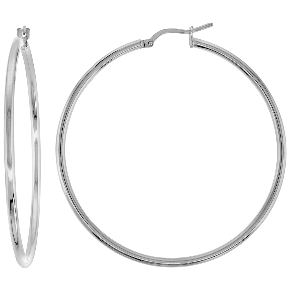 Sterling Silver Italian Hoop Earrings 2mm thin 2 inch