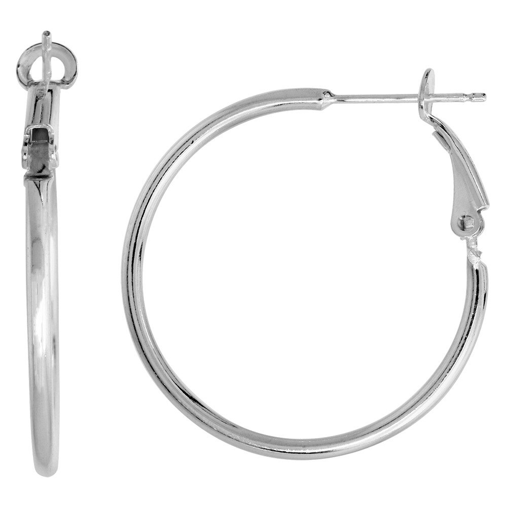 1 3/8 inch Sterling Silver Clutchless Hoop Earrings for Women 2mm Tubing Nickel Free Italy Size 35 mm