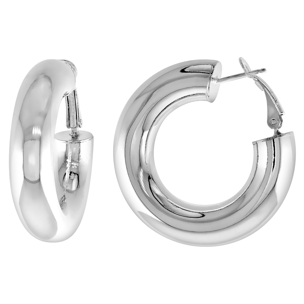 1.5 inch Sterling Silver 8mm Thick Paddle Back Hoop Earrings for Women Clutch less Nickel Free Italy 35mm Round