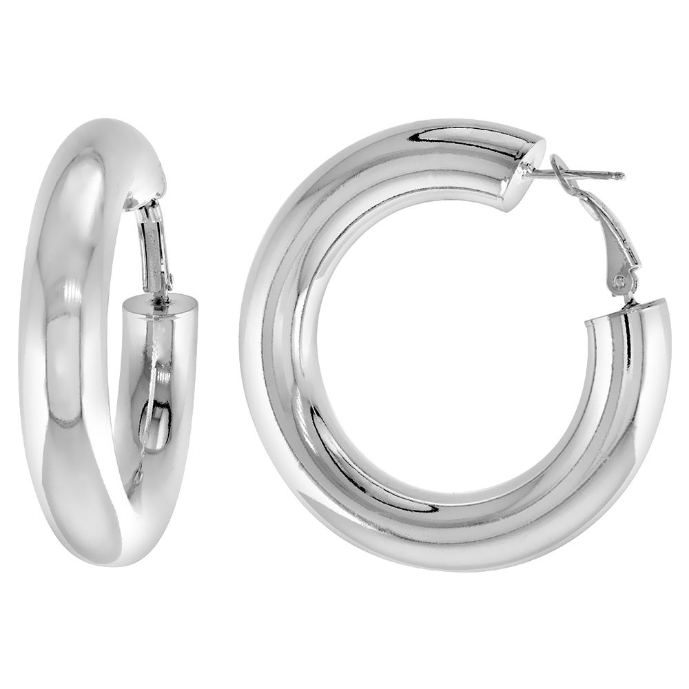 1.75 inch Sterling Silver 8mm Thick Paddle Back Hoop Earrings for Women Clutch less Nickel Free Italy 45mm Round