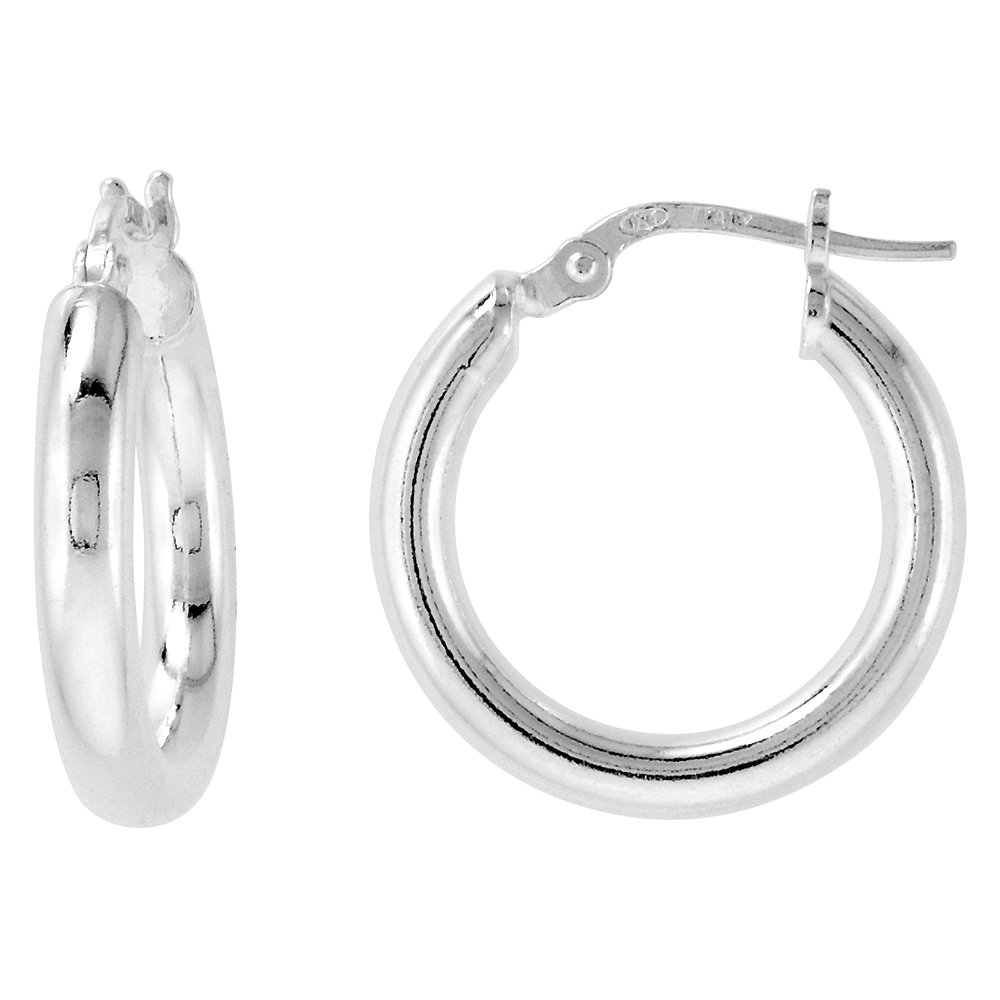 3/4 inch sterling silver 20mm Hoop Earrings 3mm tube Plain Polished Nickel free Italy