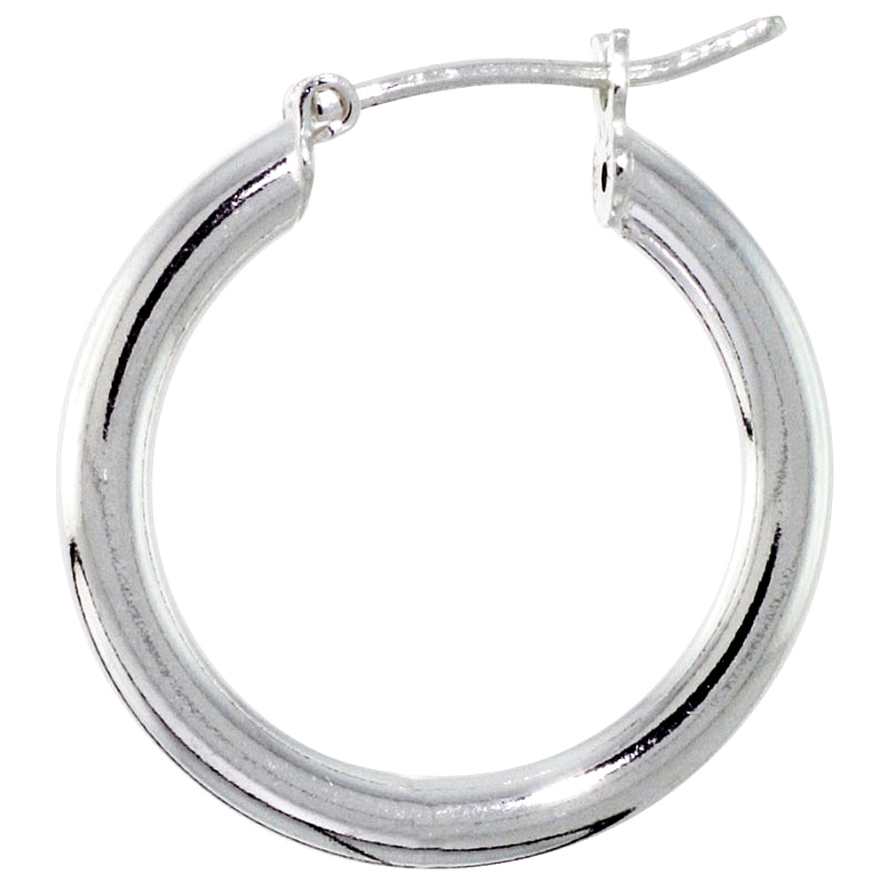 Sterling Silver Italian Hoop Earrings 3mm thick 7/8 inch