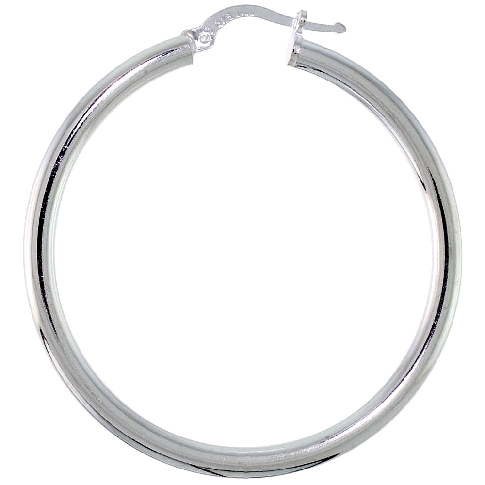 Sterling Silver Italian Hoop Earrings 3mm thick 1 1/2 inch