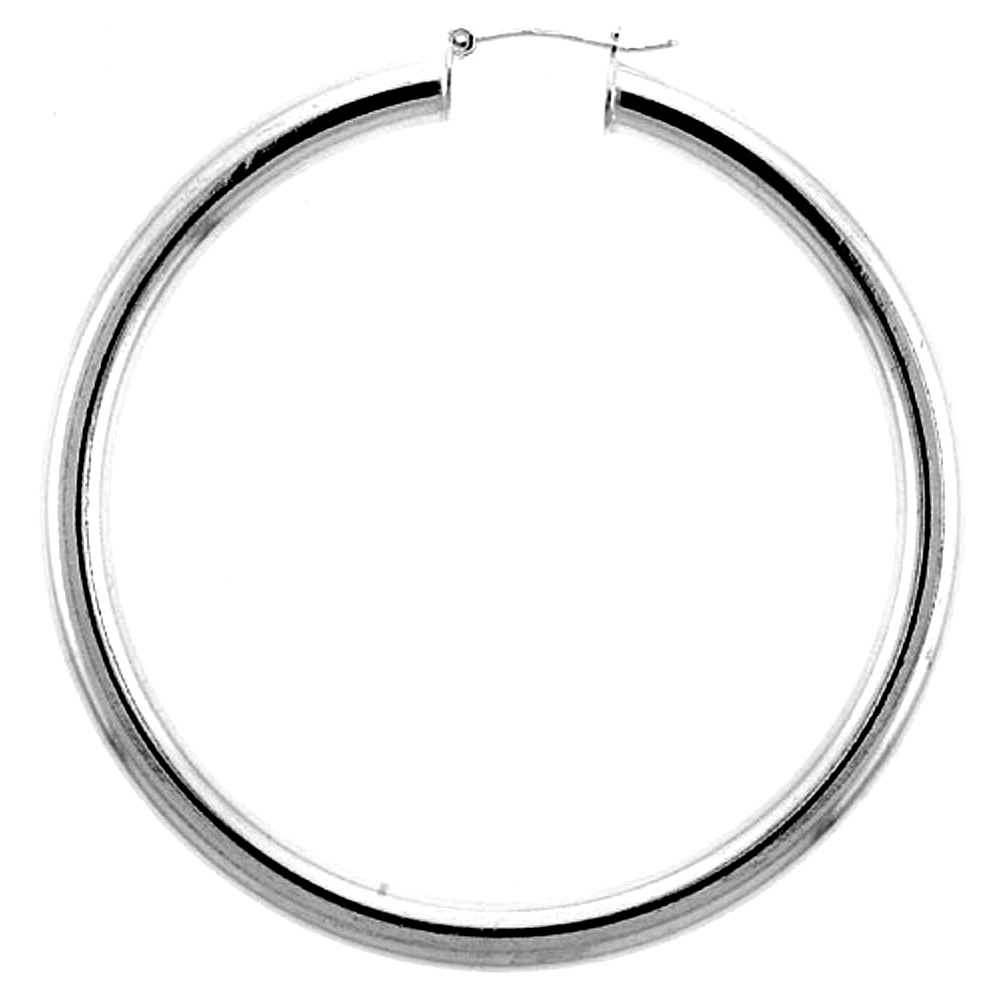 2 3/8 inch sterling silver 60mm Hoop Earrings 4mm tube Plain Polished Nickel free Italy