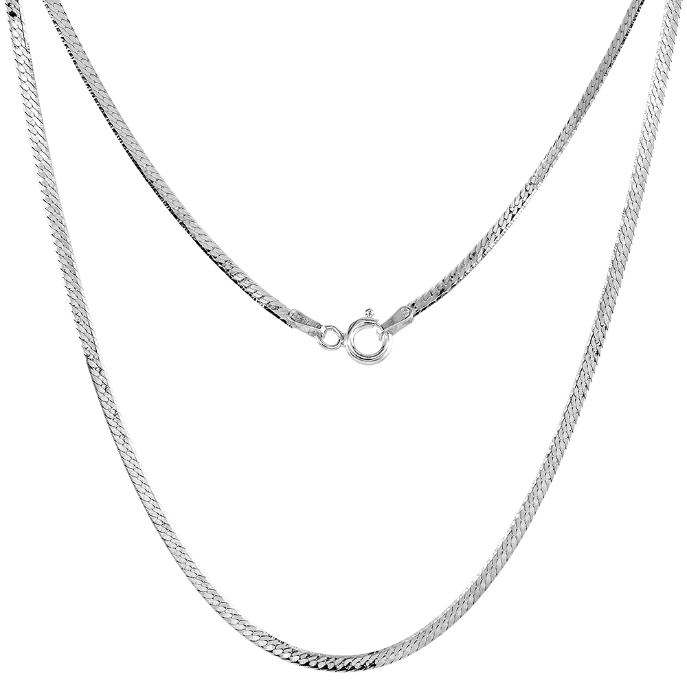 STERLING SILVER HERRINGBONE CHAIN NECKLACES & BRACELETS 2MM THIN NICKEL FREE ITALY, SIZES 7 - 30 INCH