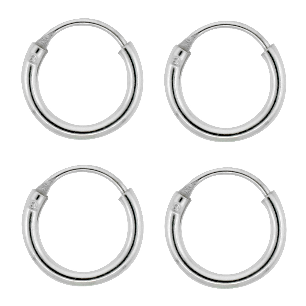 2 Pairs Sterling Silver Teeny Endless Hoop Earrings for Cartilage Nose and Lips 5/16 inch 8mm