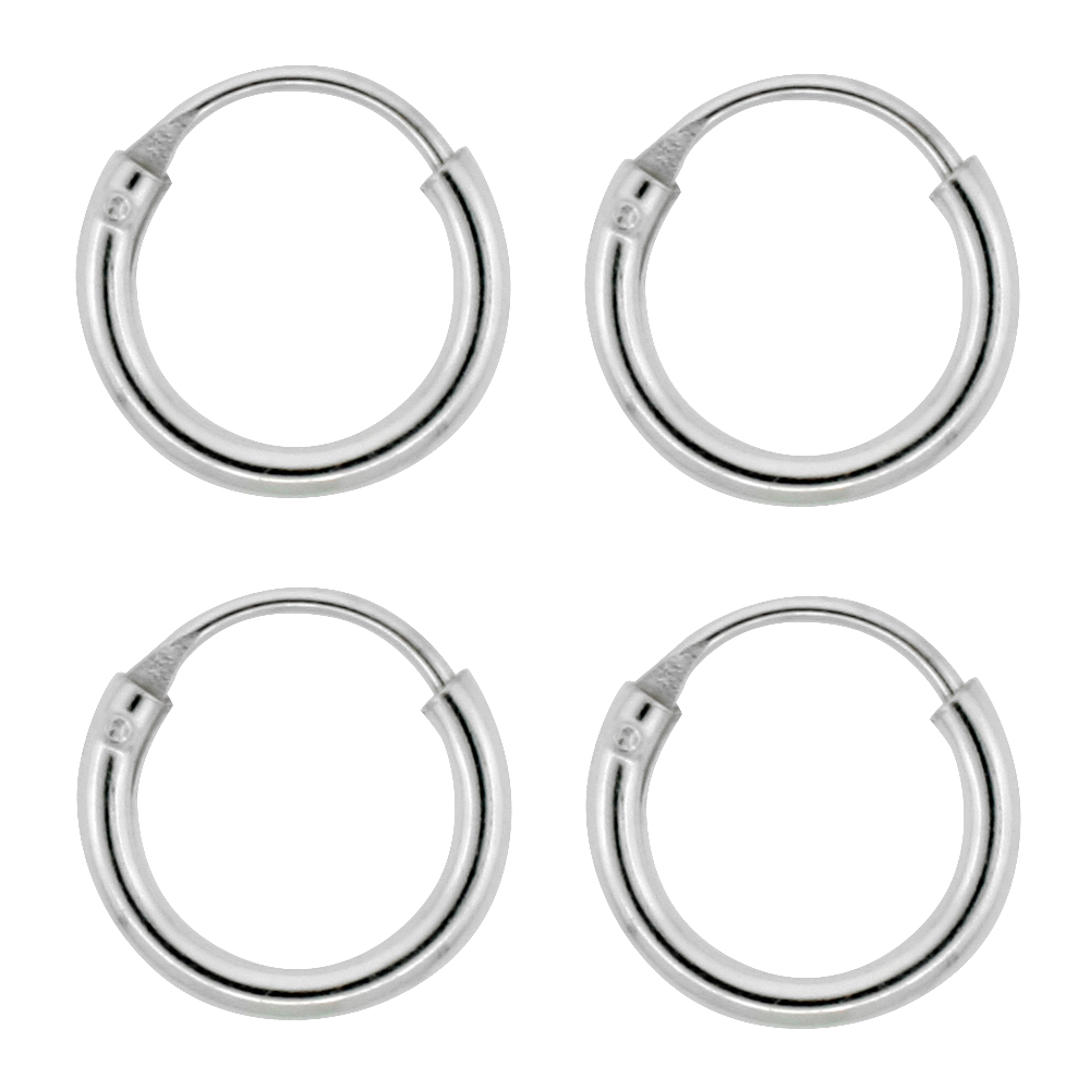 2 Pairs Sterling Silver Teeny Endless Hoop Earrings for Cartilage Nose and Lips 5/16 inch 8mm