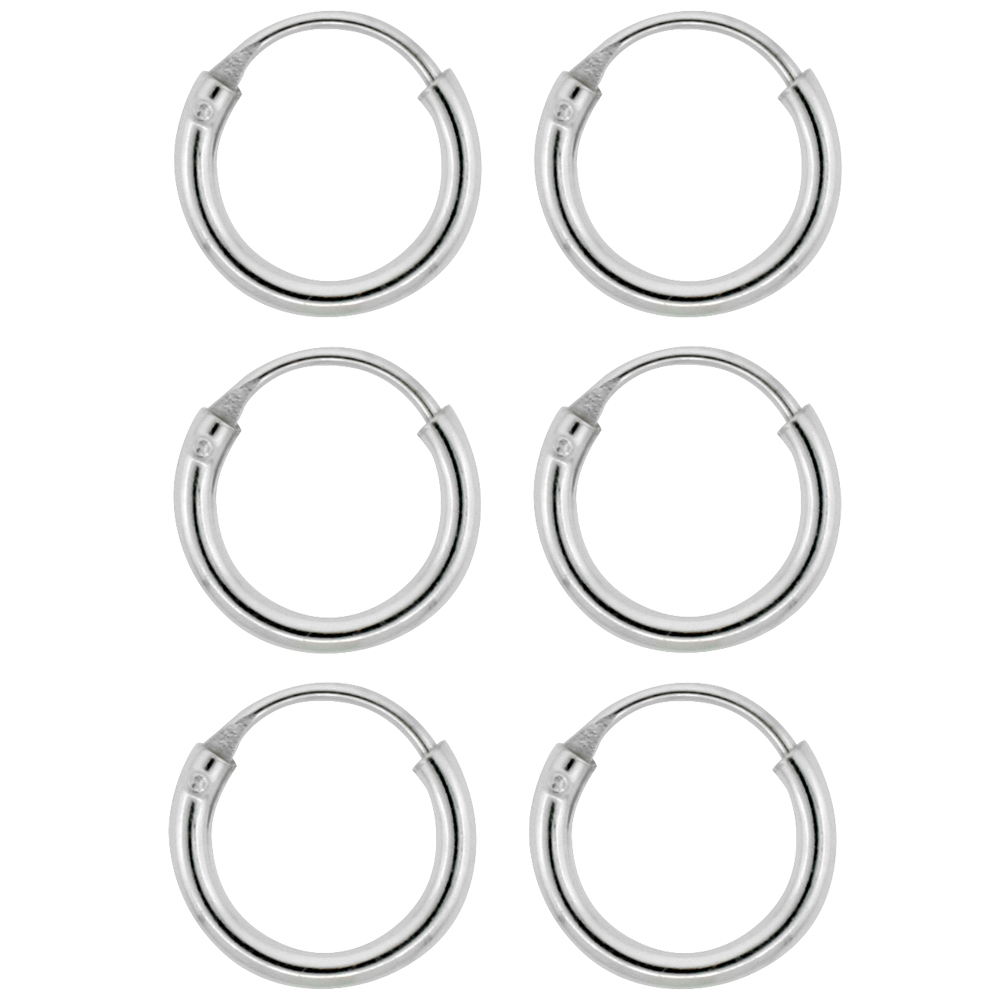3 Pairs Sterling Silver Teeny Endless Hoop Earrings for Cartilage Nose and Lips 5/16 inch 8mm