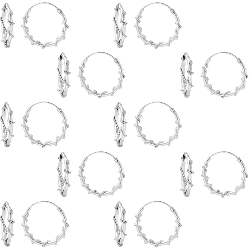 10 Pairs Sterling Silver Rope Wire Wrapped Endless Hoop Earrings 1 mm thin tube 3/4 inch 18mm