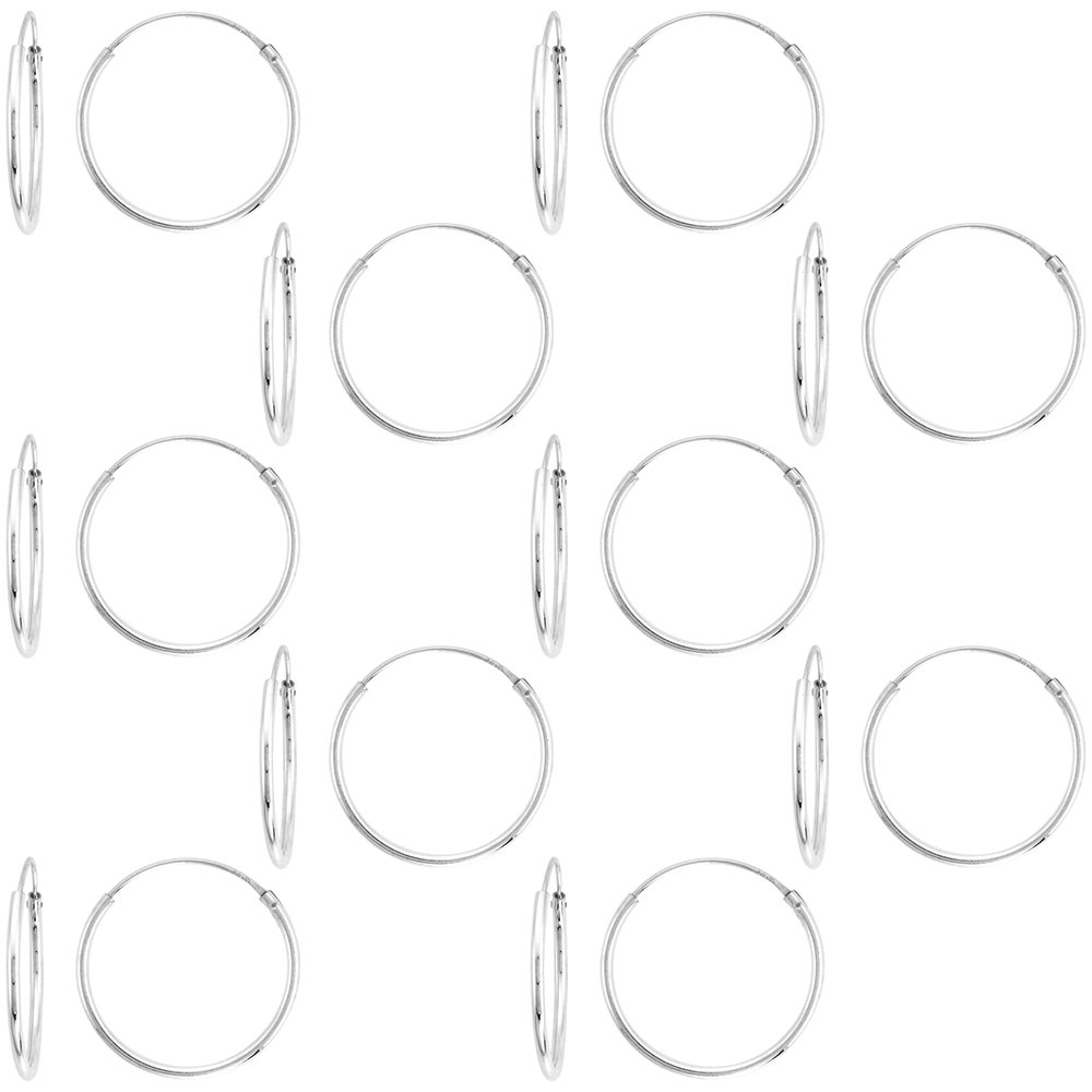 10 Pairs Sterling Silver Endless Hoop Earrings thin 1 mm tube 3/4 inch 20mm