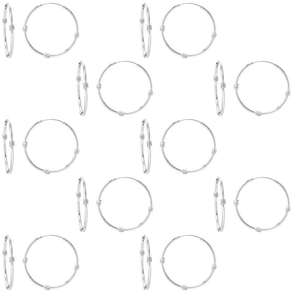 10 Pairs Sterling Silver Bali Style Endless Hoop Earrings thin 1 mm tube 1 inch 25mm