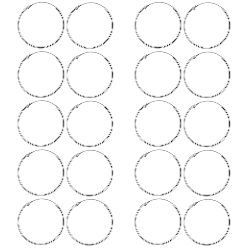 10 Pairs Sterling Silver Endless Hoop Earrings thin 1 mm tube 1 inch 25mm