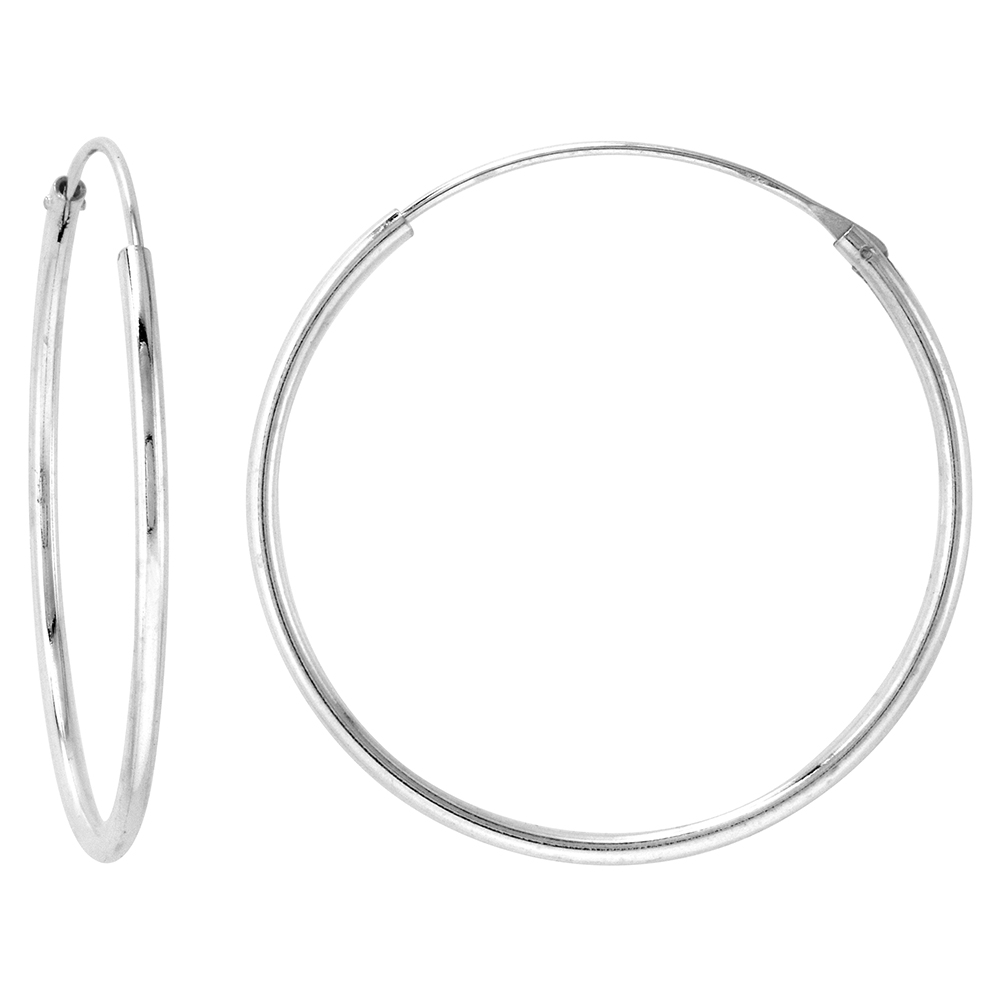 Sterling Silver Endless Hoop Earrings thin 1 mm tube 1 1/4 inch 30mm